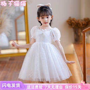 新款 女童连衣裙夏六一儿童节钢琴演出礼服舞蹈表演白色亮片公主裙