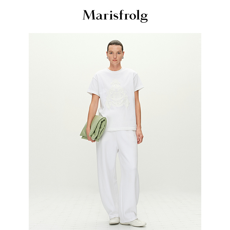 【艺术家灵感】Marisfrolg玛丝菲尔2025春新款卷边白色纯棉T恤