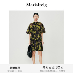 花色立领A字短款 玛丝菲尔春季 碎花连衣裙女 艺术匠坊
