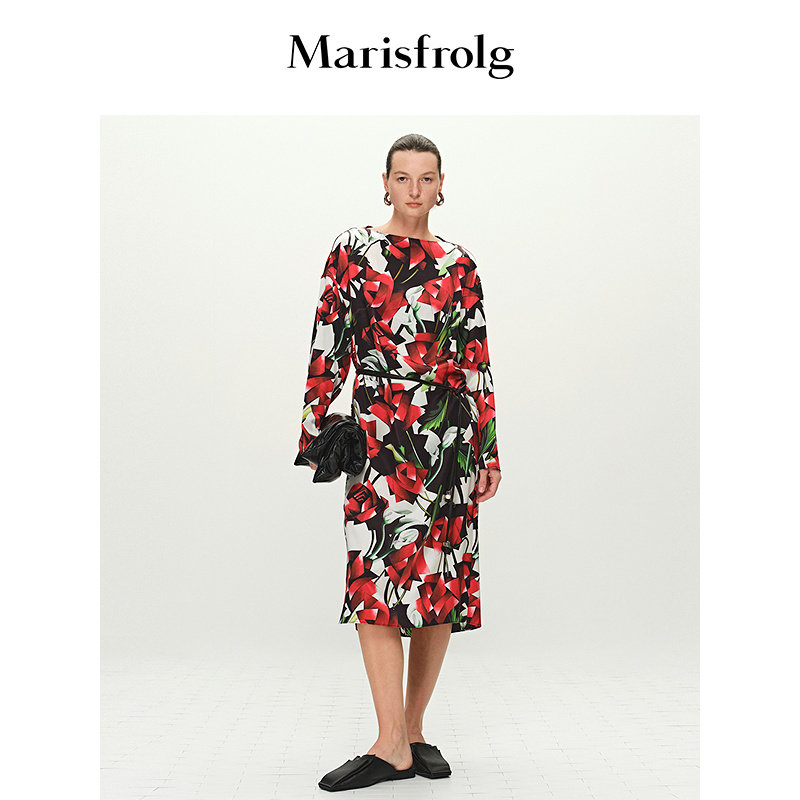 【艺术家灵感】Marisfrolg玛丝菲尔春新款真丝印花直身连衣裙图片
