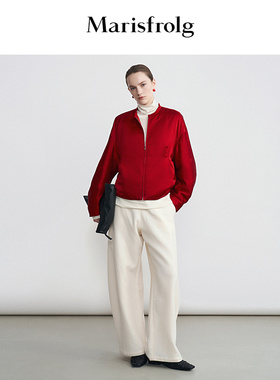 【图腾提花】Marisfrolg玛丝菲尔2026春新款红色短款廓形棉服外套