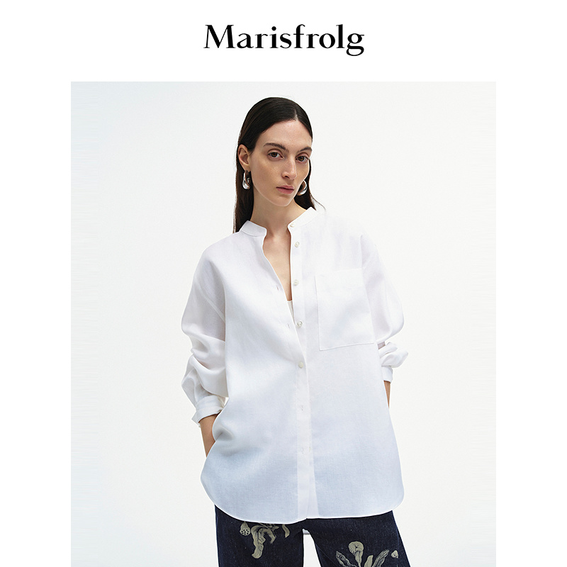 【精简衣橱】Marisfrolg玛丝菲尔2025夏新款白色气质立领廓形衬衫