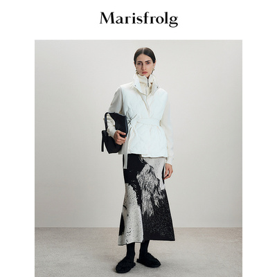 Marisfrolg玛丝菲尔冬新款立领菱格绗缝腰带收腰显瘦外穿羽绒马甲
