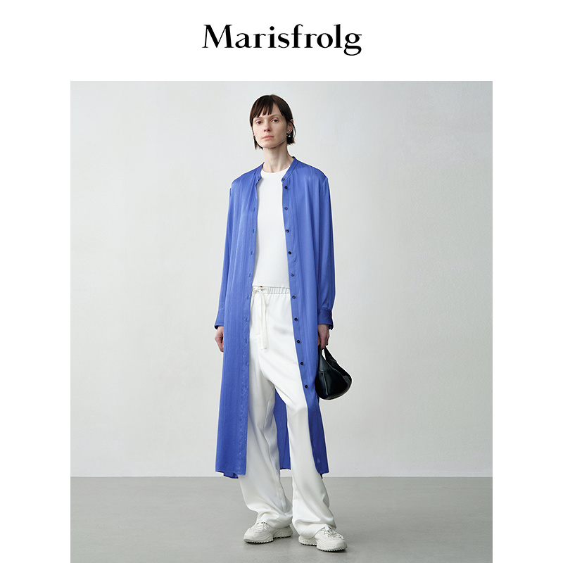 Marisfrolg玛丝菲尔秋6A级桑蚕丝缎面提花圆领衬衫连衣裙