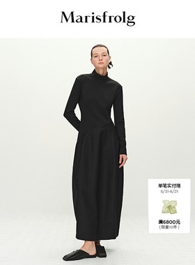 【新能量黑裙】Marisfrolg玛丝菲尔春新款复古拼接黑色连衣裙