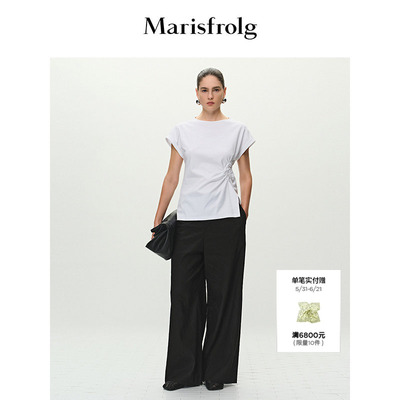 【精简衣橱】Marisfrolg玛丝菲尔夏款前片开衩系带抽褶T恤