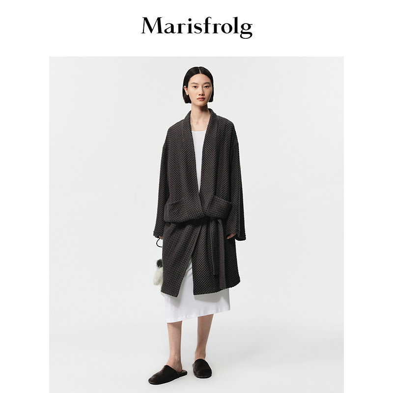【预售】Marisfrolg玛丝菲尔冬款网眼提花黑色休闲时尚长款大衣