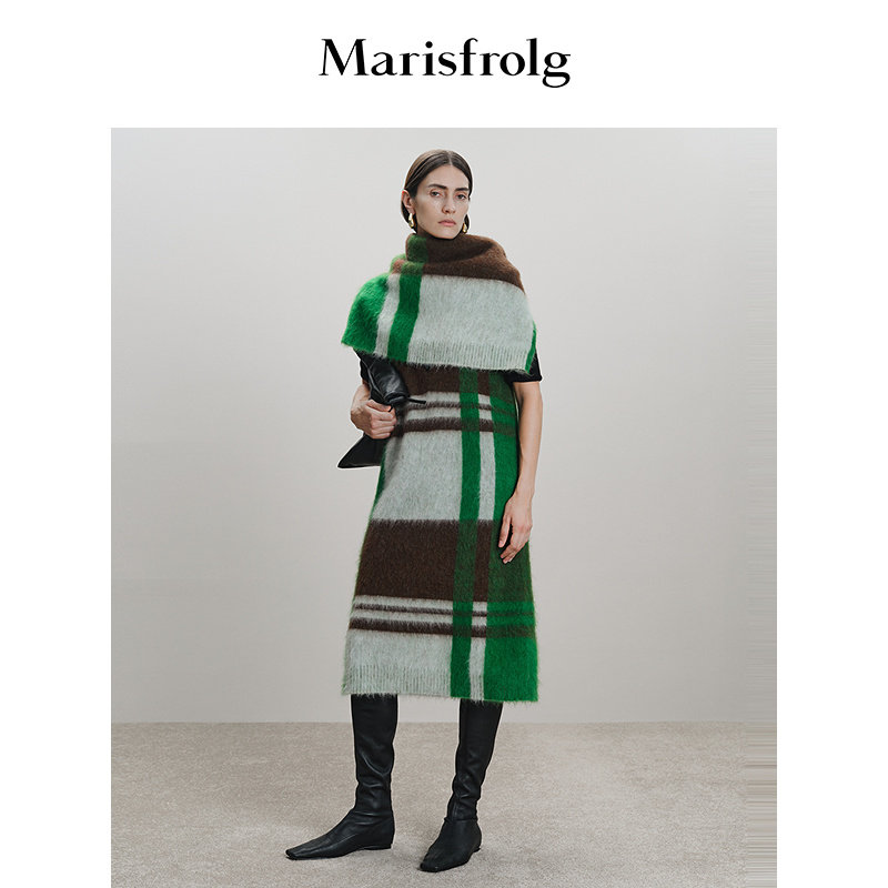 【预售】Marisfrolg玛丝菲尔冬款马海毛混纺V领背心针织连衣裙