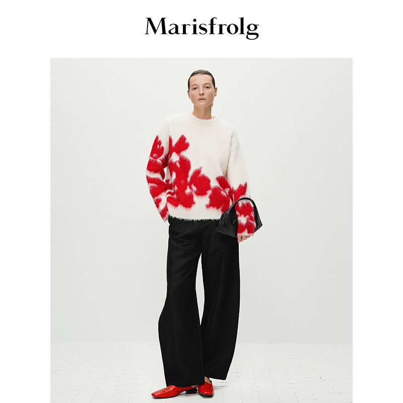 【艺术家灵感】Marisfrolg玛丝菲尔春新款圆领正肩撞色针织衫