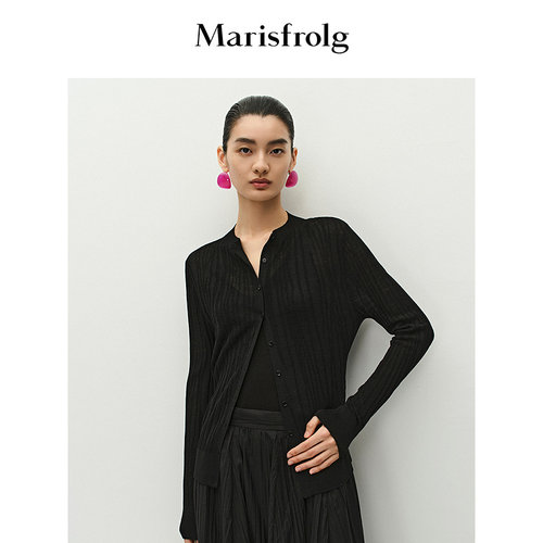 【轻密针织】Marisfrolg玛丝菲尔夏款黑色肌理感针织开衫