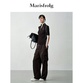 裤 玛丝菲尔秋松紧腰头袋盖布朗棕色休闲工装 松弛裤 装