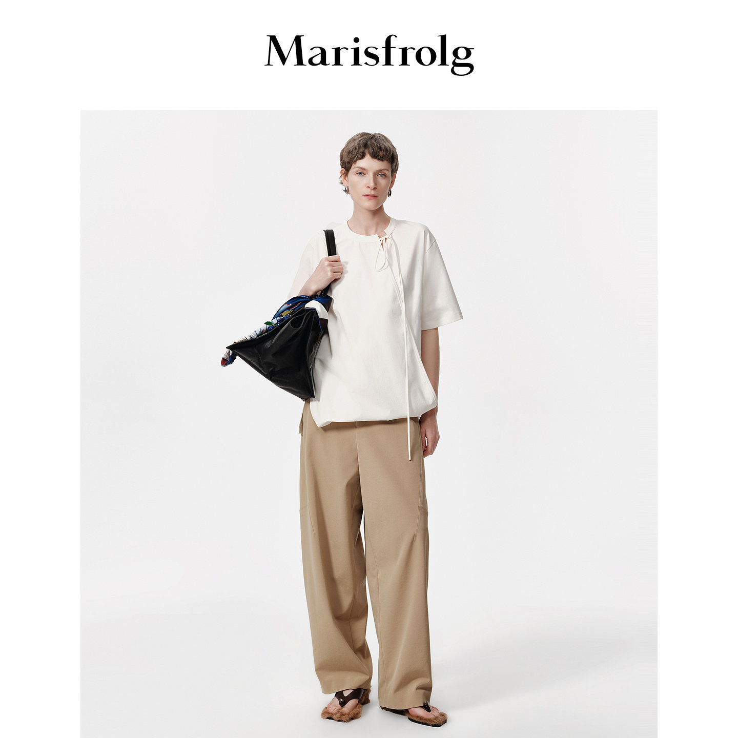 Marisfrolg玛丝菲尔2026秋新款时尚休闲分割设计感弯刀阔腿长裤