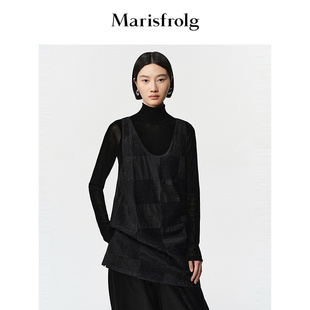 【进口植绒面料】Marisfrolg玛丝菲尔2025冬新款黑色小高领打底衫