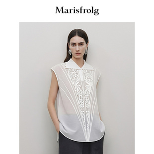 衬衫 Marisfrolg玛丝菲尔2025冬新款 重工刺绣多色透透纱立领无袖
