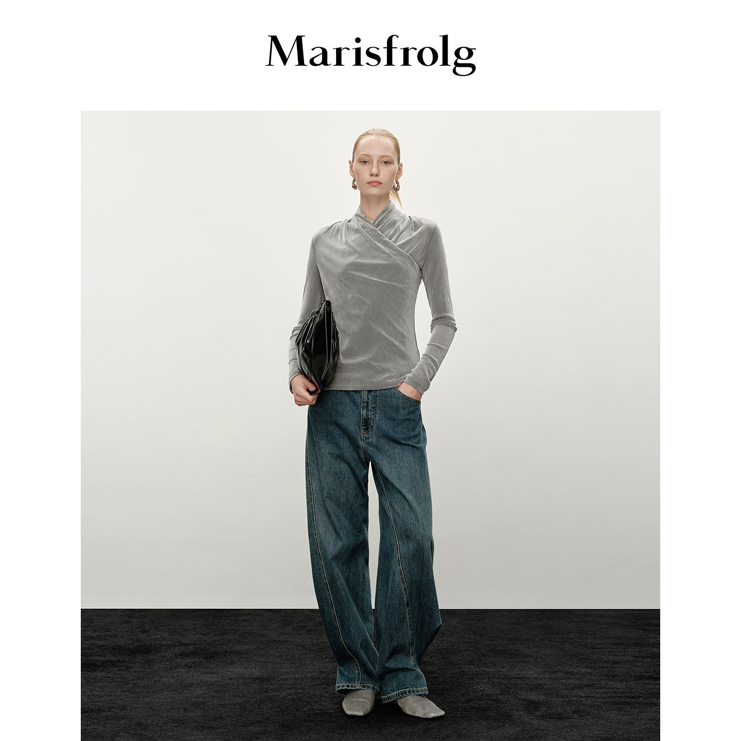 Marisfrolg玛丝菲尔上衣冬款时尚百搭褶裥设计感植绒保暖打底衫