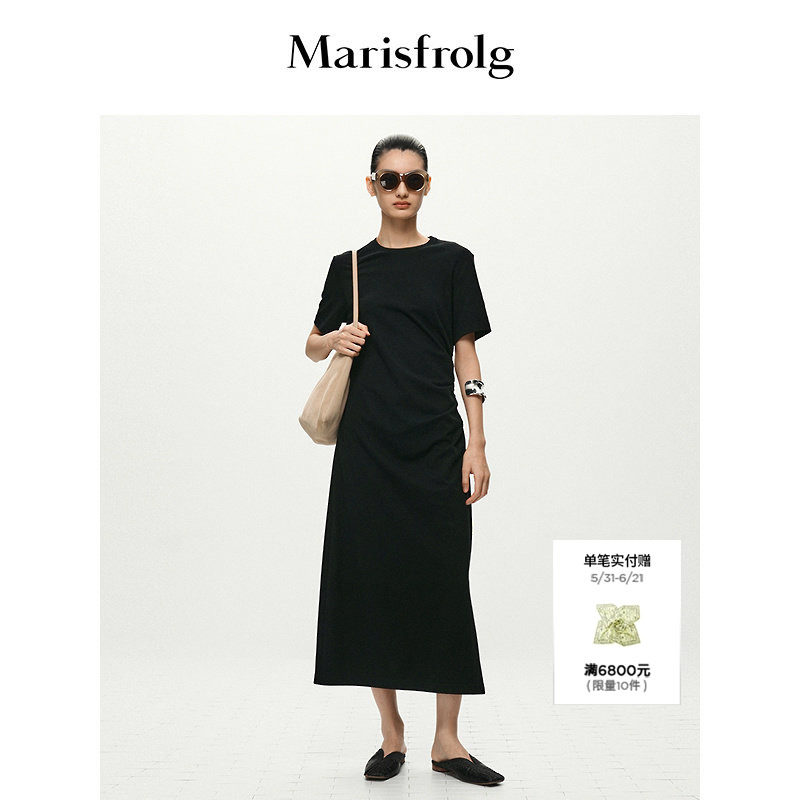 【能量黑裙】Marisfrolg玛丝菲尔夏款圆领连衣裙T恤长裙
