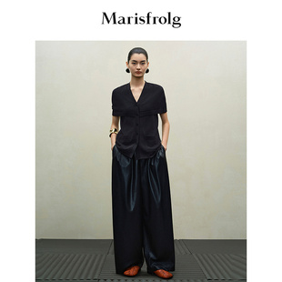 黑色直筒休闲阔腿皮裤 环保PU皮 Marisfrolg玛丝菲尔2025秋新款