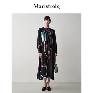 流动花火印花收腰系带连衣裙 玛丝菲尔秋季 艺术家灵感