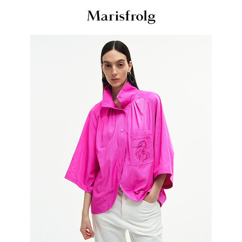 Marisfrolg玛丝菲尔2025秋新款小高领斗篷式松弛感茧型衬衫外套