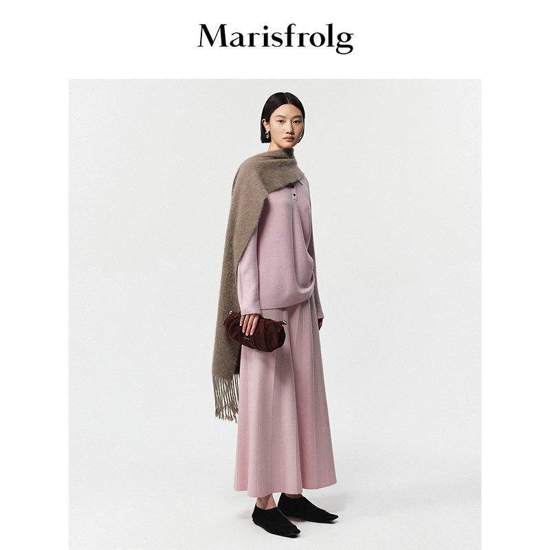 Marisfrolg玛丝菲尔25冬新款冬山樱粉毛羊绒混纺百褶优雅针织半裙,女装/女士精品,半身裙,淘宝优惠券,粉丝福利购,淘宝优惠卷