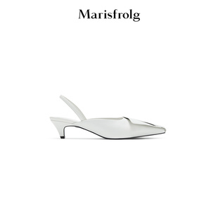 Marisfrolg玛丝菲尔2025秋新款白色尖头折纸设计感牛皮小高跟鞋