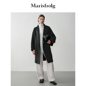 Marisfrolg玛丝菲尔2025冬新款 黑色翻驳领羊毛廓形大衣毛呢外套