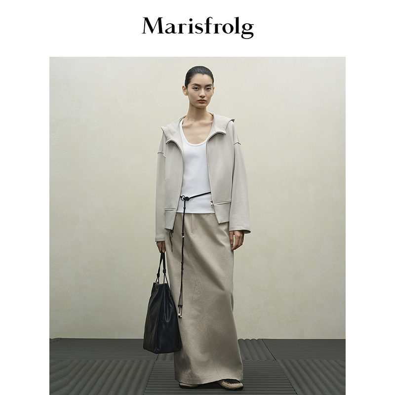 【城市户外】Marisfrolg玛丝菲尔2025春新款压花短款连帽宽松卫衣