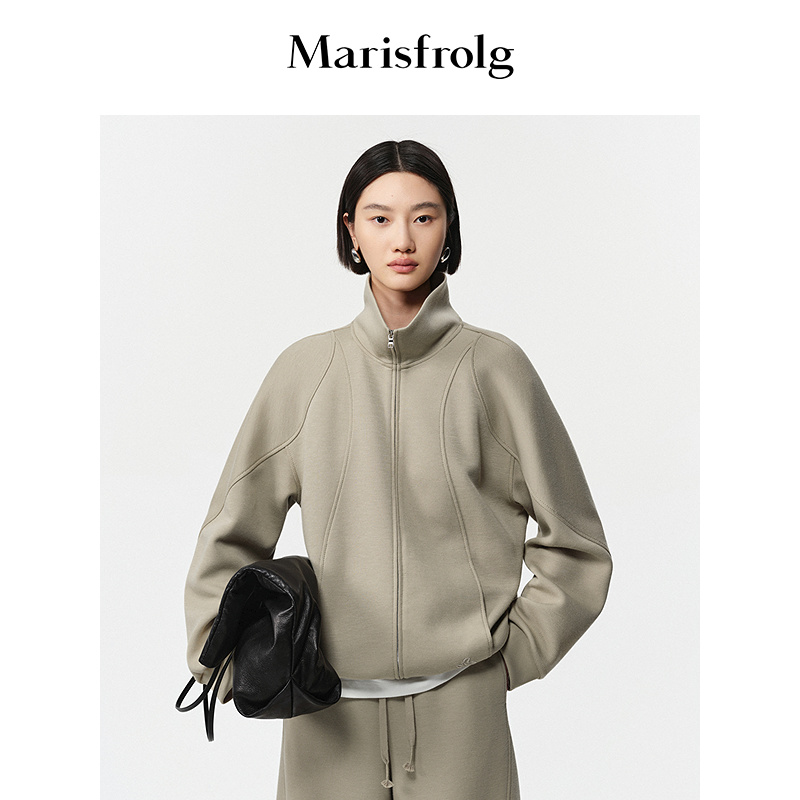 Marisfrolg玛丝菲尔2025冬新款宽松翻领拉链卫衣短外套