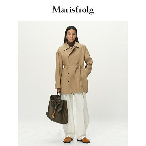 【筑感美学】Marisfrolg玛丝菲尔2025春新本布腰带收腰廓形外套