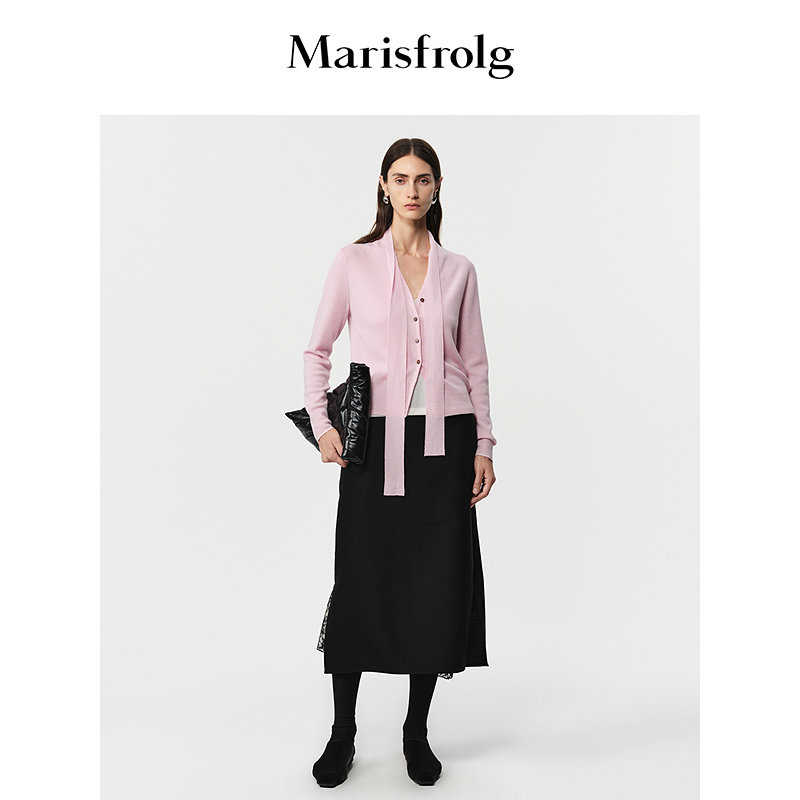 【精纺羊毛】Marisfrolg玛丝菲尔冬款轻薄毛衣飘带针织开衫