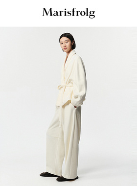 【加厚条绒】Marisfrolg玛丝菲尔2025冬新款白色休闲针织家居长裤