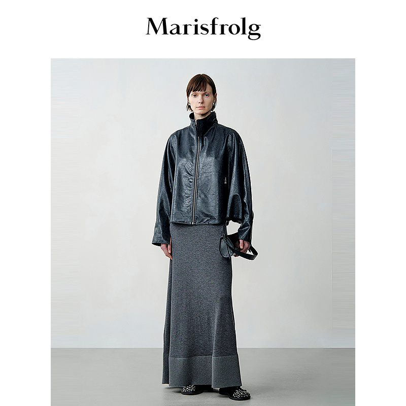 【随型外套】玛丝菲尔秋连身袖金属拉链斗篷皮衣外套