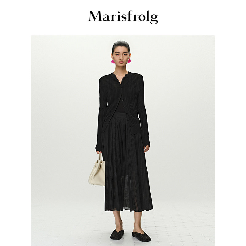 【精简衣橱】Marisfrolg玛丝菲尔夏款肌理感伞裙黑色半身裙