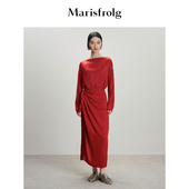 Marisfrolg玛丝菲尔2025秋新款 轻礼扭结设计一字领长袖 连衣裙