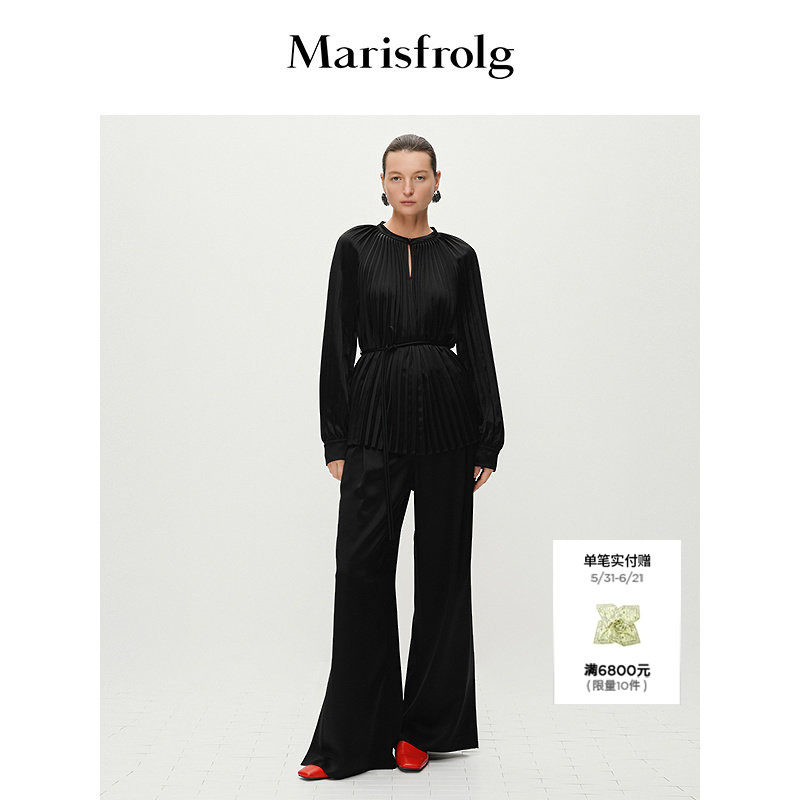 【精简衣橱】Marisfrolg玛丝菲尔春新款V领黑色长袖宽松上衣图片