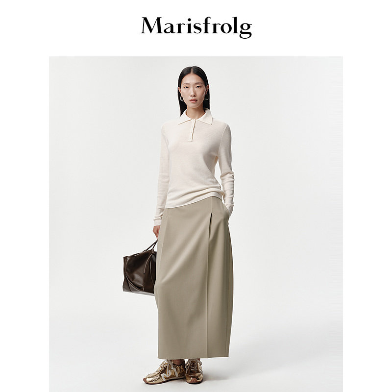 【羊毛弹力纱】Marisfrolg玛丝菲尔2026春新款建筑感拼缝设计半裙,女装/女士精品,半身裙,淘宝优惠券,粉丝福利购,淘宝优惠卷