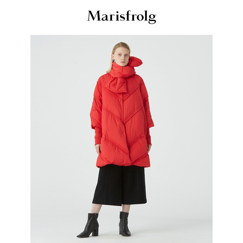 【商场同款】玛丝菲尔冬季新款白鹅绒红色零压轻暖羽绒服
