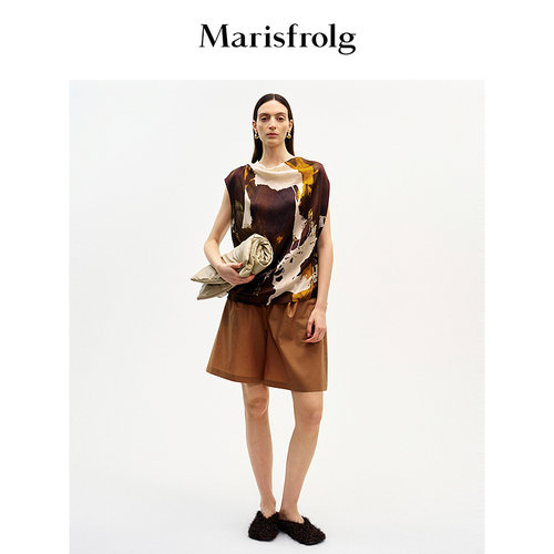 【岩间派对】Marisfrolg玛丝菲尔2025秋新款艺术花稿荡领背心上衣
