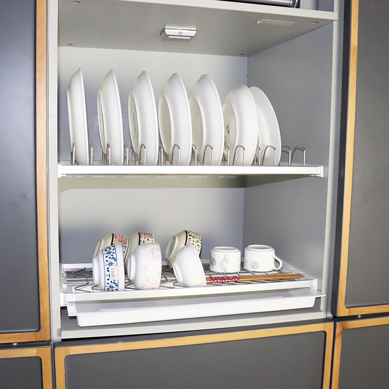 上橱柜304实心不锈钢双层碗架