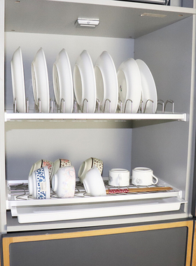 VASE上橱柜304实心不锈钢双层碗架吊柜碗碟篮碗盘沥水拉篮碟架篮