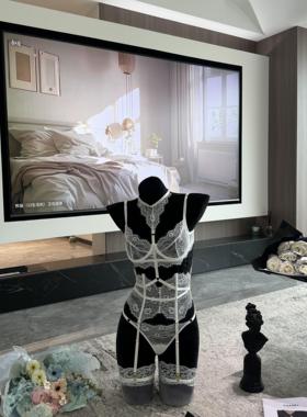 Mrspanda.邂逅白色睫毛蕾丝挂脖连体透视鱼骨塑形套装仙法式温柔