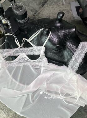 Mrspand.事后清晨白色网纱透视蕾丝吊带裙三件套纯欲显瘦性感仙气