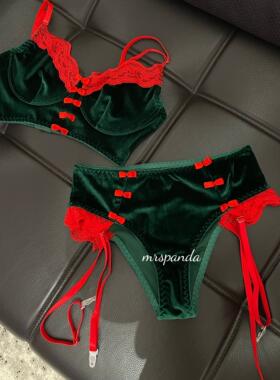 Mrspanda.神秘森林绿色丝绒内衣两件套圣诞节日氛围显瘦显白性感