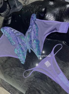 Mrspanda.紫蝶幽梦紫色蝴蝶胸衣两件套梦幻浪漫重工刺绣透视性感