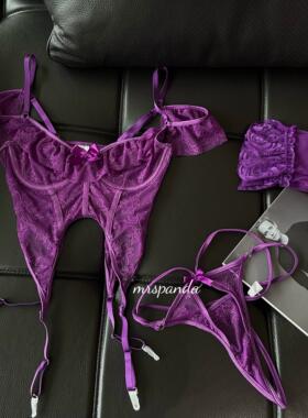 Mrspanda.漫夜紫藤紫色蕾丝刺绣鱼骨吊带挂脖内衣两件套法式性感