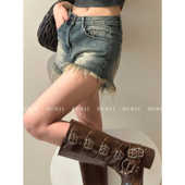 女春夏显瘦百搭做旧外穿辣妹热裤 2026年新款 毛边复古低腰牛仔短裤