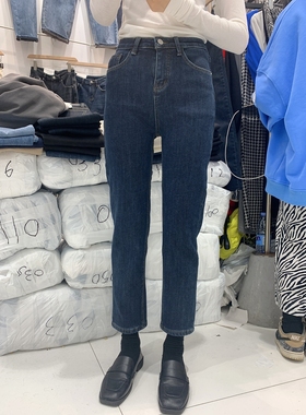诺琦诺入冬新款高腰弹力显瘦烟管直筒九分牛仔裤
