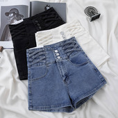 三扣高腰a字宽松百搭热裤 女秋夏 牛仔裤 设计感蓝色修身 2026新款