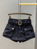 百搭休闲半身裙显瘦高腰a字热裤 裙女防走光秋季 牛仔短裤 黑色工装