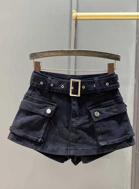 黑色工装牛仔短裤裙女防走光秋季百搭休闲半身裙显瘦高腰a字热裤